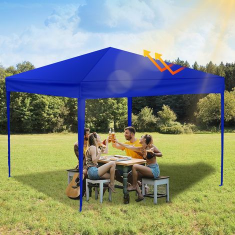 SWANEW Gazebo da Giardino 3x3m, Tenda Pieghevole per Camping, Giardino, Matrimonio Protezione UV 50+ Senza Pareti Blu (1/4)
