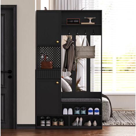 Garderobe Schrank Sitzbank 100x180x35 Schwarz OKMYHOME (1/5)