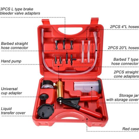 Pompe Manuelle à dépression Liquide de Frein Testeur à Vide et Appareil de Purge 6 adaptateurs avec Coffret (1/4)