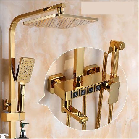 Ensemble de douche mitigeur thermostatique intelli Ensemble de douche en or salle de bain thermostatique système de douche numérique montage mural mélangeur chaud et froid robinet de bain intelligent (1/5)