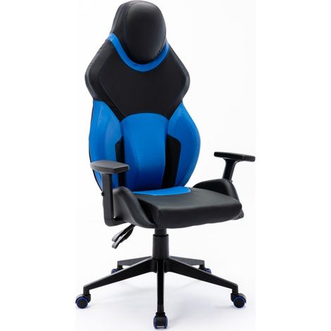 Sedia poltrona gaming ergonomica similpelle nero blu Portimao Sky
