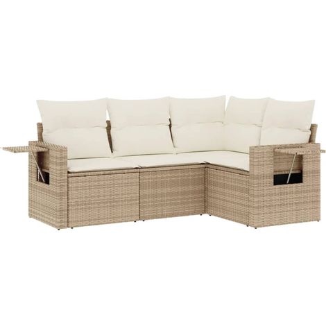 Salon de jardin avec coussins 4 pcs beige résine tressée (1/5)