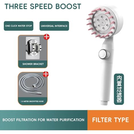 (Blanc, comprend le tuyau d'eau et le support) Pommeau de douche à main augmentant la pression, pression réglable, économie d'eau. (1/5)