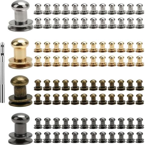 6 mm Zinc Alliage Tête ronde Vis de cou rivets bouton pour cuir 100 rivets à vis avec punch inclus pour sacs Portefeuilles DIY et réparations Argent Or Noir Bronze (1/5)