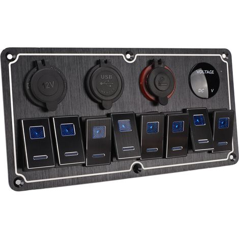 Panneau 8 Interrupteurs à Bascule 12V-24V 2 LED Bleues avec Autocollant DIY 5 Broches Étanche pour Voiture Camping-car Bateau (1/5)