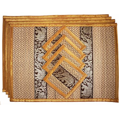 Sets de Table en Roseaux Tissés à la Main-Lot de 4 Sets de Table Résistants à la Chaleur avec Dessous de Verre-Sets de Table Naturels et Écologiques pour Un Art de Table Durable - Moyen (1/5)