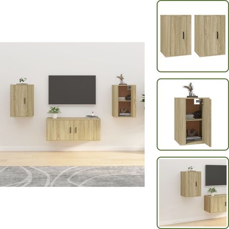 TV-Wandschränke 2 Stk. Sonoma-Eiche 40x34,5x60 cm - TV Schrank - Wandregal - Wohnwand - Regal - Eiche Möbel (1/5)