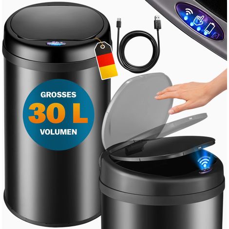 MONZANA® Smart Sensor Kitchen Waste Bin  Automatic Motion Sensor  Soft Close Lid  With Waterproof LED Display & Hygienic Contactless Movement Detector  Schwarz S (de)