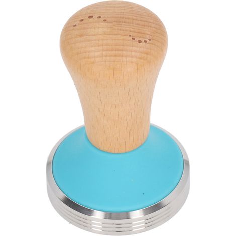 Tampon à Café en Bois Alimentaire, Antirouille et Facile à Nettoyer - Poignée Ergonomique pour Baristas - Diamètre 51mm/2.0 Pouces - Bleu (1/5)