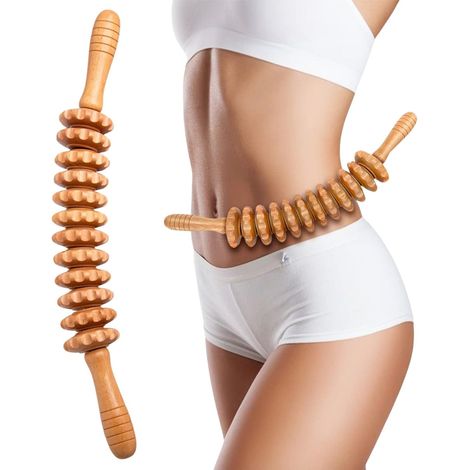 Massagestabje - Faszienrolle - Bois Naturel - 43 cm - 12 Anneaux De Massage - Conception Ergonomique - Pour Dos Jambes Et Epaules - 1 Piece (1/5)