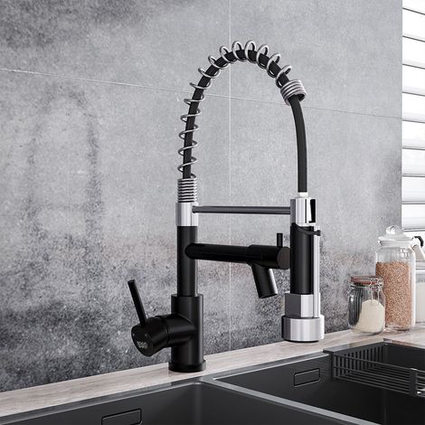 Chrome Black Stainless Steel Kitchen Faucet with Pull Down Spring Spout