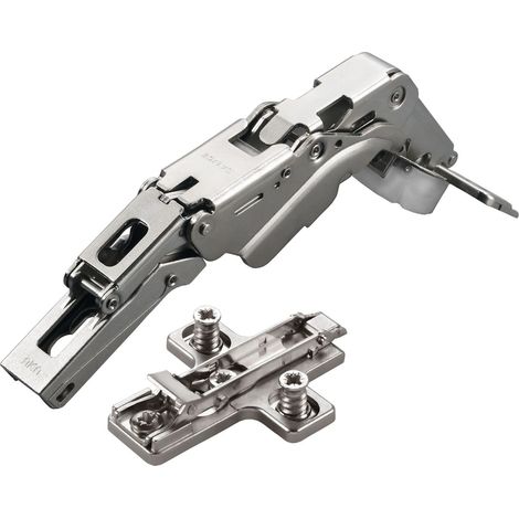 2 x Salice Topfband 155° Serie 200 (Null-Einsprung) mit Dämpfer im Topf Bohrbild T45 Eckanschlag mit Kreuz-Montageplatte Höhe 3 mm mit Euroschrauben, Exzenterverstellung Schrankscharnier von SOTECH (1/5)