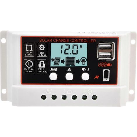 Intelligenter Solarmodul-Laderegler mit zwei USB-Anschlüssen, PWM-Lade- und Entladesteuerung, 12 V/24 V, 10 A