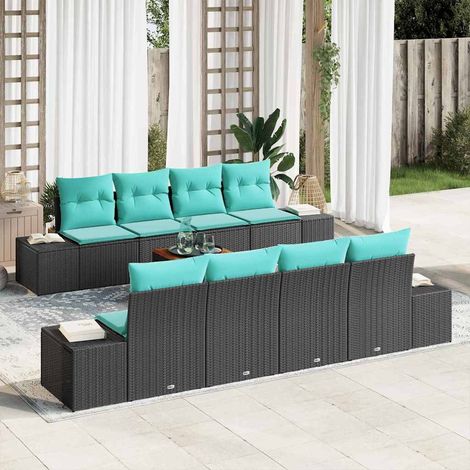 vidaXL Conjunto de sofás de jardín 9 uds. Negro y Turquesa (1/5)