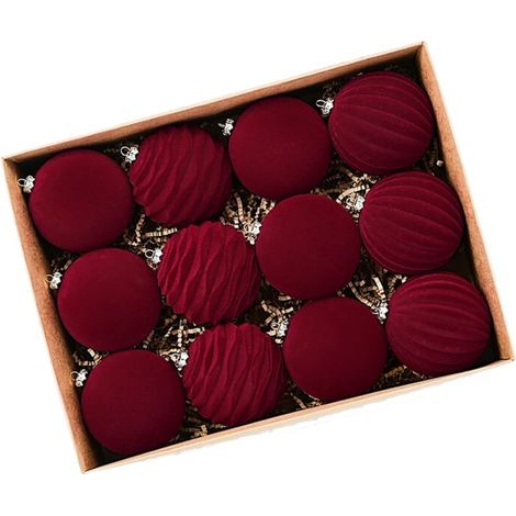 Lot de 12 Boules de Noël Floquées pour Sapin Décorations Festives Luxueuses (1/4)