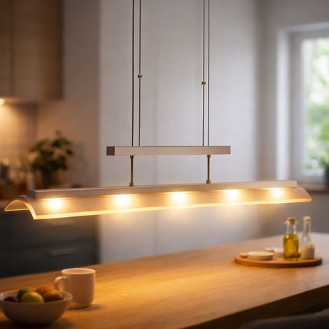 LED Pendelleuchte Hängeleuchte Deckenleuchte Stahl chrom Glas satiniert dimmbar L 110 cm