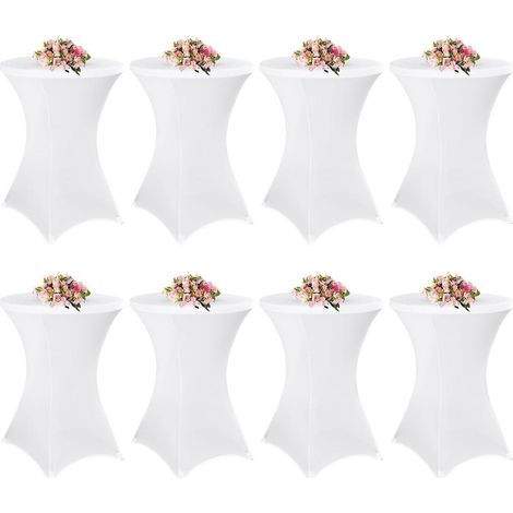 8er Set Stehtischhusse Weiß für Ø 80-85 cm, Stretch-Tischdecke mit Fußtaschen (1/5)