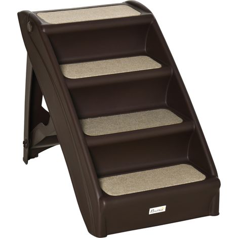 Beyamis Faltbare vierstufige Haustiertreppe für Katzen und kleine Hunde, mit rutschfesten Matten, 62 x 38 x 49,5 cm – Braun