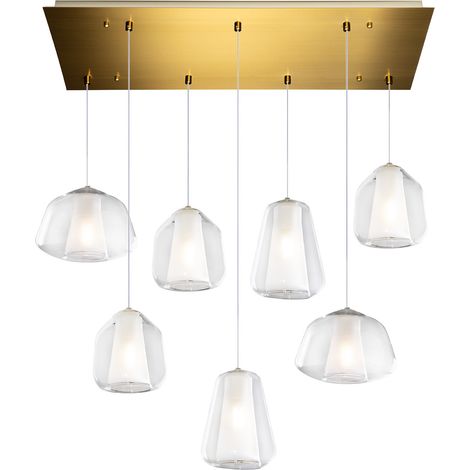 SOSPENSIONE OTTONE SAT. 7 LUCI RETTANGOLARE VETRI 2X ALPHA + 3X BETA + 2X GAMMA TRASPARENTI 1176OS-S7 R ABG-TR