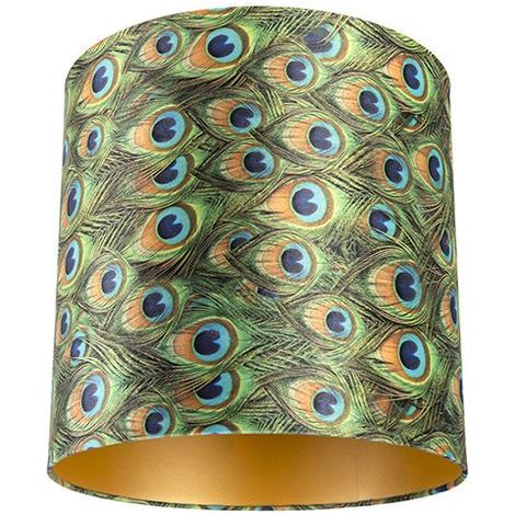 Velour Lampenschirm Pfau Design 40/40/40 mit goldenem Interieur (1/5)