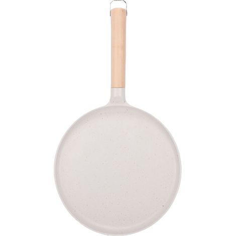 Plaque de cuisson antiadhésive en alliage d'aluminium avec manche en bois pour tortillas, rotis et plats indiens, couleur beige. (1/5)