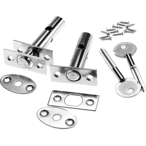 Lot de 2 boulons de sécurité pour porte, verrou à mortaise, serrure extérieure plaquée nickel avec clés en étoile et vis (1/3)