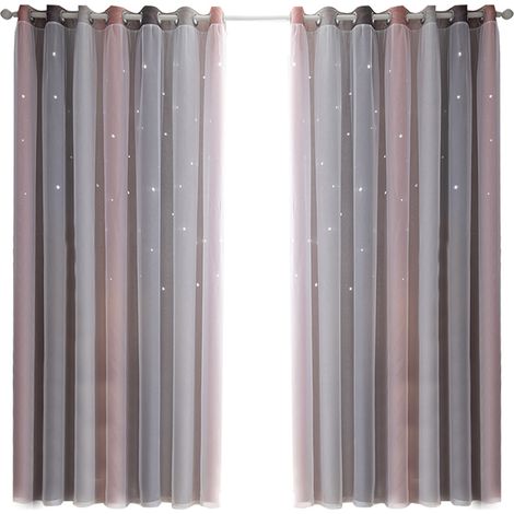 Sternenvorhänge, Verdunkelungsvorhänge für Kinderzimmer, Mädchenzimmer, Wohnzimmer, bunte doppellagige Sternenfenstervorhänge, 2 Paneele (53''B x 63''L, Grau) (1/5)