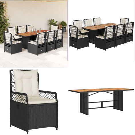 9-tlg. Garten-Essgruppe mit Kissen Schwarz Poly Rattan - Gartentisch - Gartenmöbel Set - Esstisch - Gartenset - Outdoor Möbel - Home & Living (1/5)