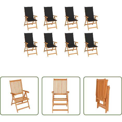 Gartenmöbel -  Verstellbare Gartenstühle mit Auflagen 8 Stk. Massivholz Teak (1/5)