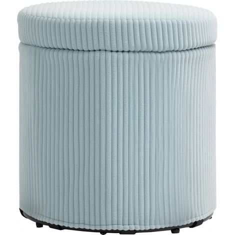 Pouf de rangement rond, recouvert de velours côtelé, avec structure en acier stable et rembourrage moelleux Ø40x41 cm Bleu clair (1/5)