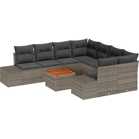 Garden Sofa Set with Cushion 9 pcs Grey Poly Rattan vidaXL
