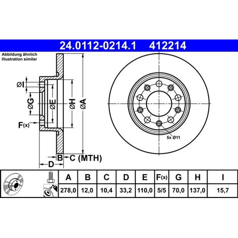 Lot de 2 Disques de frein ATE 24.0112-0214.1 JEEP 0 4779 885AB 0 4779 885AC