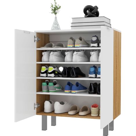 Scarpiera Moderna per 15-20 Paia di Scarpe 5 Ripiani e Chiusura Ammortizzata Bianco Lucido (1/5)
