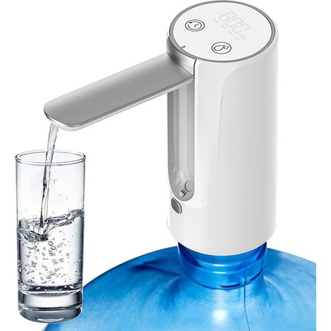 Pompe à eau pour bouteille, 3 niveaux, distributeur d'eau électrique quantitatif, pompe à eau automatique, distributeur d'eau portable, pliable, pompe USB pour bouteille d'eau, camping, maison (blanc) (1/5)