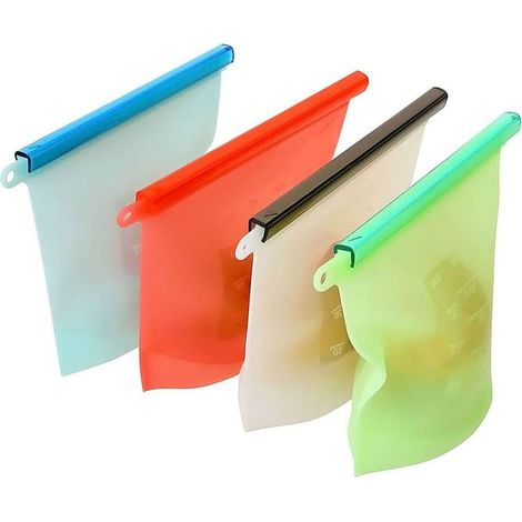 Sac En Silicone Reutilisable - Etanche - Pour Conservation Aliments Et Cuisson Sous Vide - Température -50 À +250 ℃ - 4 Pièces