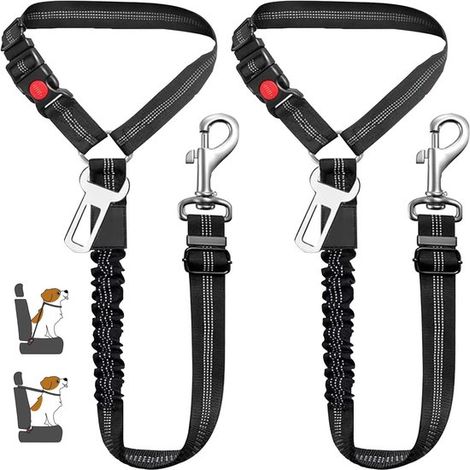 Arnés para perros para coche, Arnés de pecho de 2 piezas para mascotas con clip reposacabezas, Cinturón seguridad ajustable perros coche, (negro) (1/4)