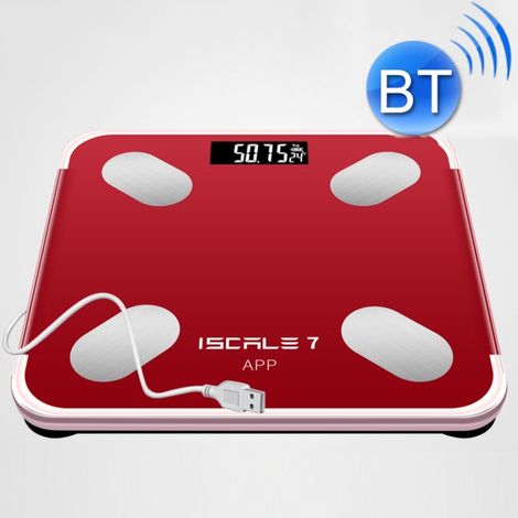 Balance connectée avec Bluetooth et mesure de la masse grasse - Rechargeable (Rouge) (1/5)