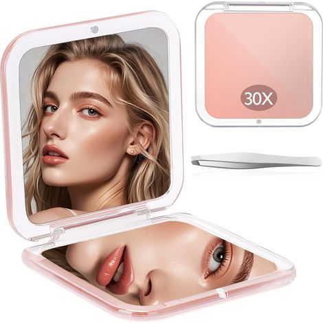 Miroir de poche grossissant 1X/30X sans tain, interrupteur magnétique, pliable, portable pour voyage (or rose) (1/5)