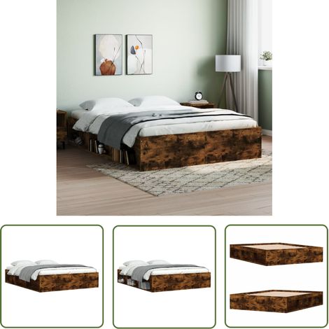 The Living Store Bettgestell Räuchereiche 140x200 cm - Holzbettfassungen - Bettrahmen - Massivholzbette - Doppelbett - Bettkasten (1/5)