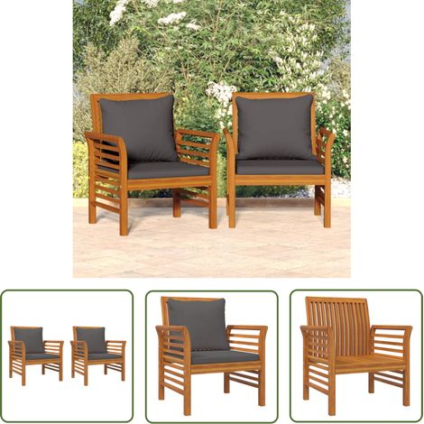 The Living Store Chaises de canapé coussins gris foncé lot de 2 acacia massif - Chaise De Jardin - Meubles De Jardin - Fauteuil De Jardin - Salon De Jardin - Acacia Massif (1/5)