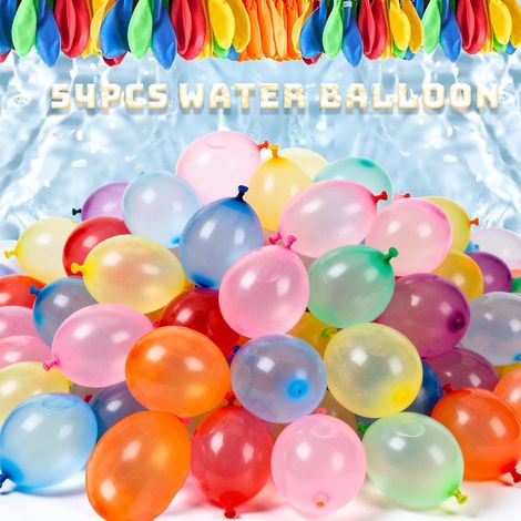 54 x Water Bombs, Self-Closing Water Bombs, Water Battle Ball, Quick Fill Water Balloons for Children, Adults, Outdoor Water Games, Beach Parties (1/5)