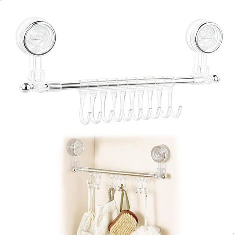 soporte para utensilios de cocina, 10 ganchos, 40 cm, 20 kg, no requiere perforación, ventosa, para cocina y baño. (1/5)