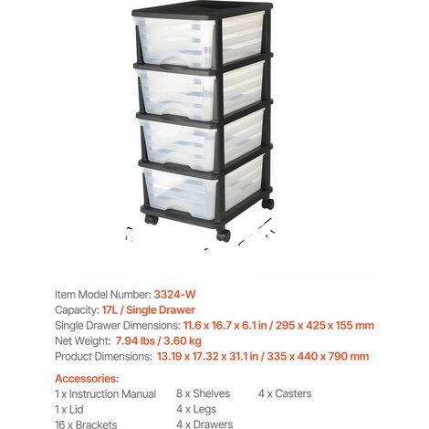 Tiroirs de rangement, design mobile, assemblage facile, 4 Tiroirs 1pc (1/2)