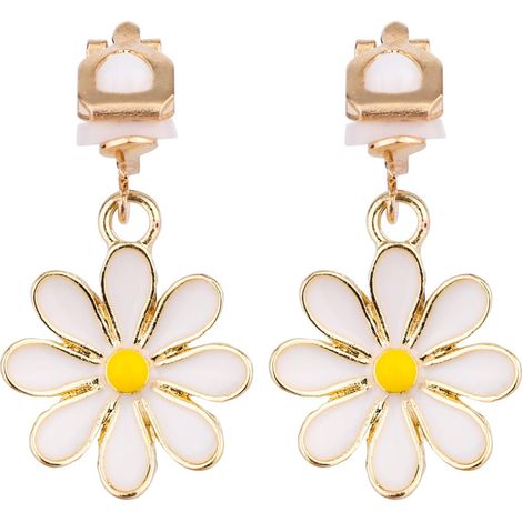 Boucles d'Oreilles Marguerite, Goutte Mignonne Boucles d'Oreilles Fleur à Clip Minimale Boucle d'Oreille Pendante Non Perçante Délicate Bijoux de Mode pour Femmes Cadeau Doux (1/5)