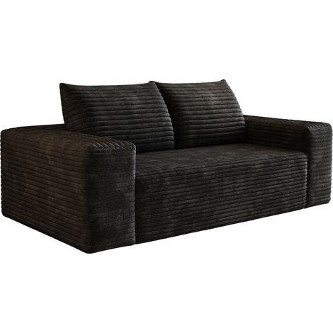 Canapé 2 places modulable en tissu velours côtelé noir, assise profonde, sans montage, pour salon, appartement ou chambre, confort cocon – CHICFURN (1/5)