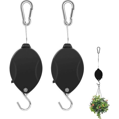 Lot de 4 poulies rétractables à suspendre pour plantes - Réglable - Pour paniers de jardin, pots et mangeoires à oiseaux (1/5)