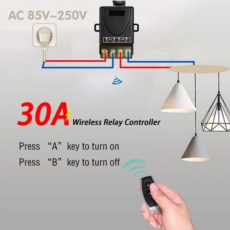 Leistungsstarker drahtloser 433-MHz-Fernbedienungsschalter, RF-Fernbedienung AC 220 V/240 V/110 V 30 A für Beleuchtung, Wasserpumpen, Haushaltsgeräte, landwirtschaftliche Bewässerung (1/5)