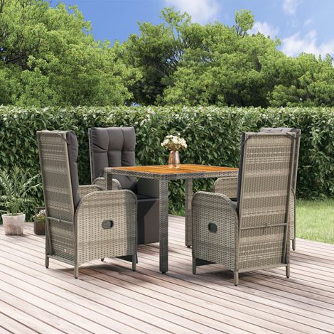 5-tlg. Garten-Essgruppe mit Kissen Grau Poly Rattan vidaXL (1/5)