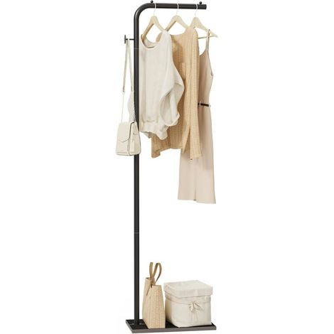 Metallgarderobe – 180 cm mit 1 Haken, Typ L Kleiderständer mit robusten Steinplatten, Kleiderständer für Eingangsbereich, Wohnzimmer, Schwarz (1/4)