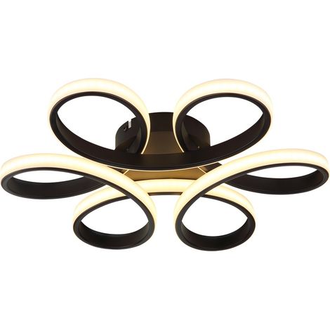 Plafonnier LED, lampe de salon, métal noir, blanc chaud, L 40 cm (1/5)